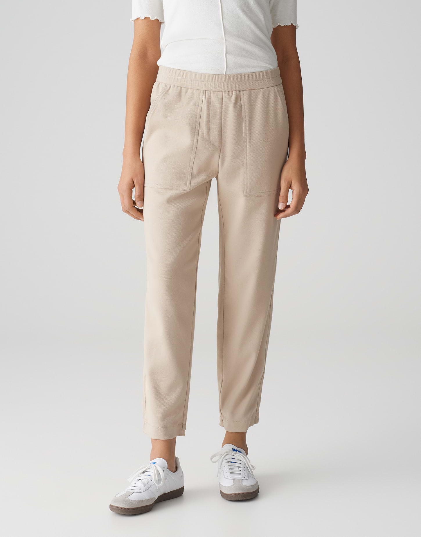 OPUS Damen Hose Myha french soft oat mit elastischem Bund & Twillstruktur
