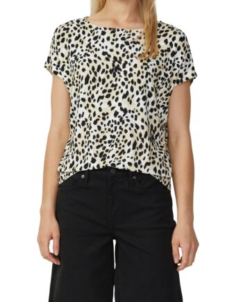 S.OLIVER Damen Shirt Alloverprint weiß/petrolblau – Viskose-Jersey