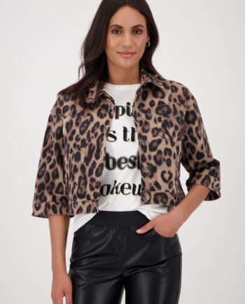 MONARI Damen Jacke mit Leoprint und 3/4-Ärmeln – cinnamon gemustert