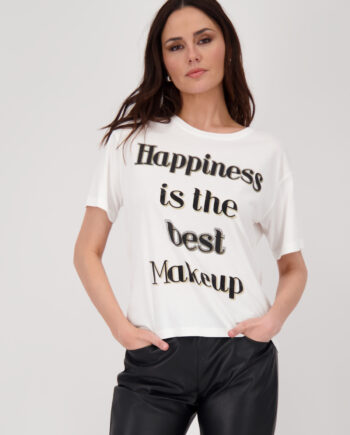 MONARI Damen Shirt mit Glitzerschriftzug & Strass – Off-White