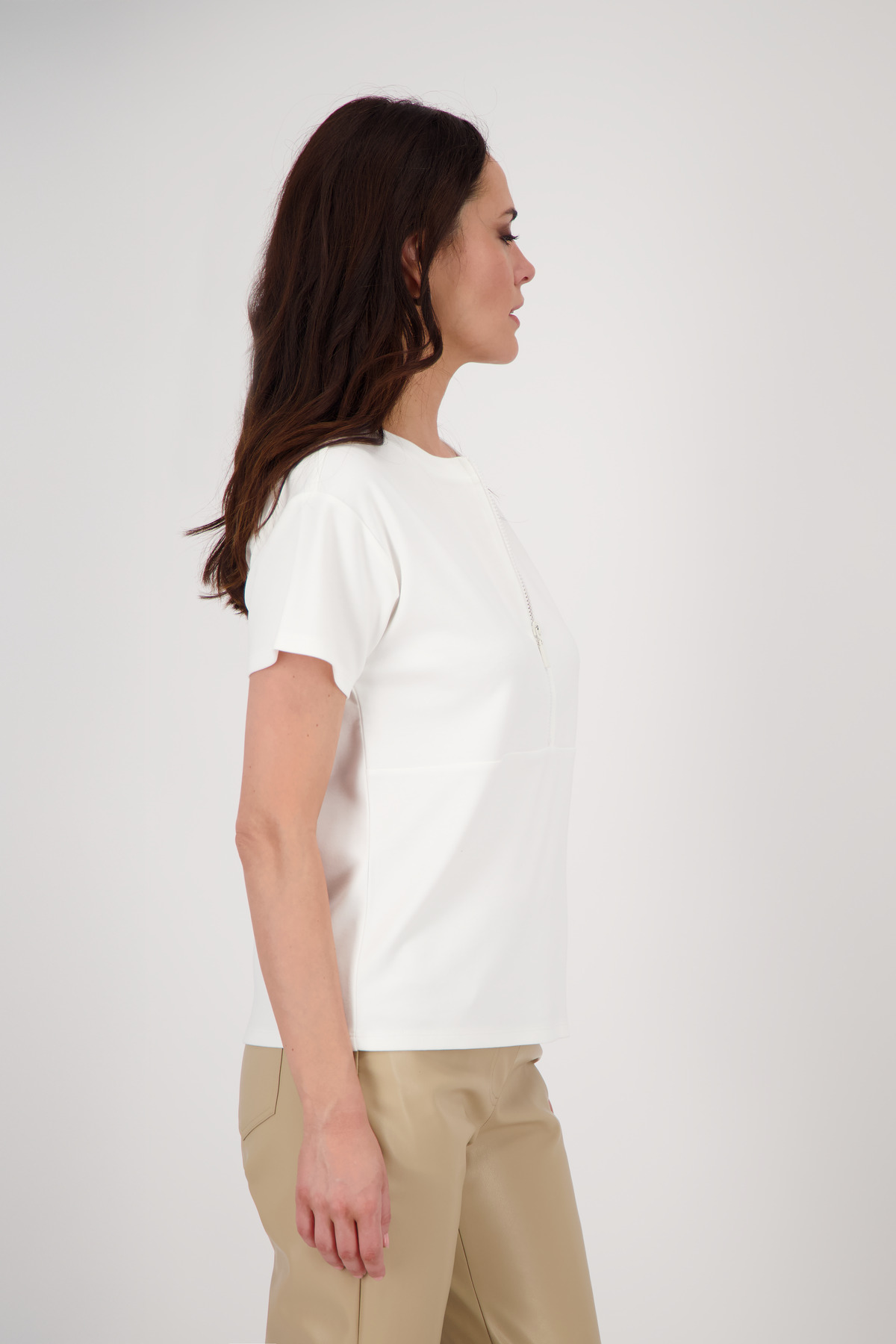 MONARI Damen Sweatshirt mit Reißverschluss am Ausschnitt – offwhite