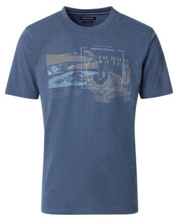 CASAMODA Herren T-Shirt blau mit Print und elastischem Baumwoll-Stretch