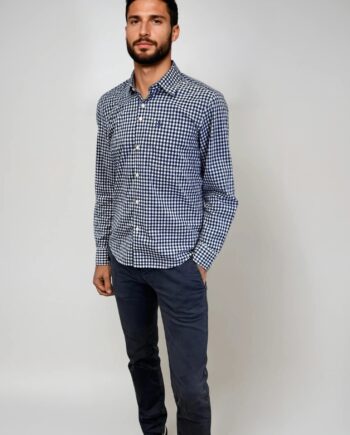 MARC O'POLO Herrenhemd kariert aus Bio-Baumwolle – Regular Fit, blau-weiß