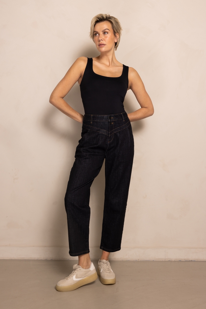 ZHRILL Damen Jeans ZHJOY Straight Fit Barreljeans in Black Denim