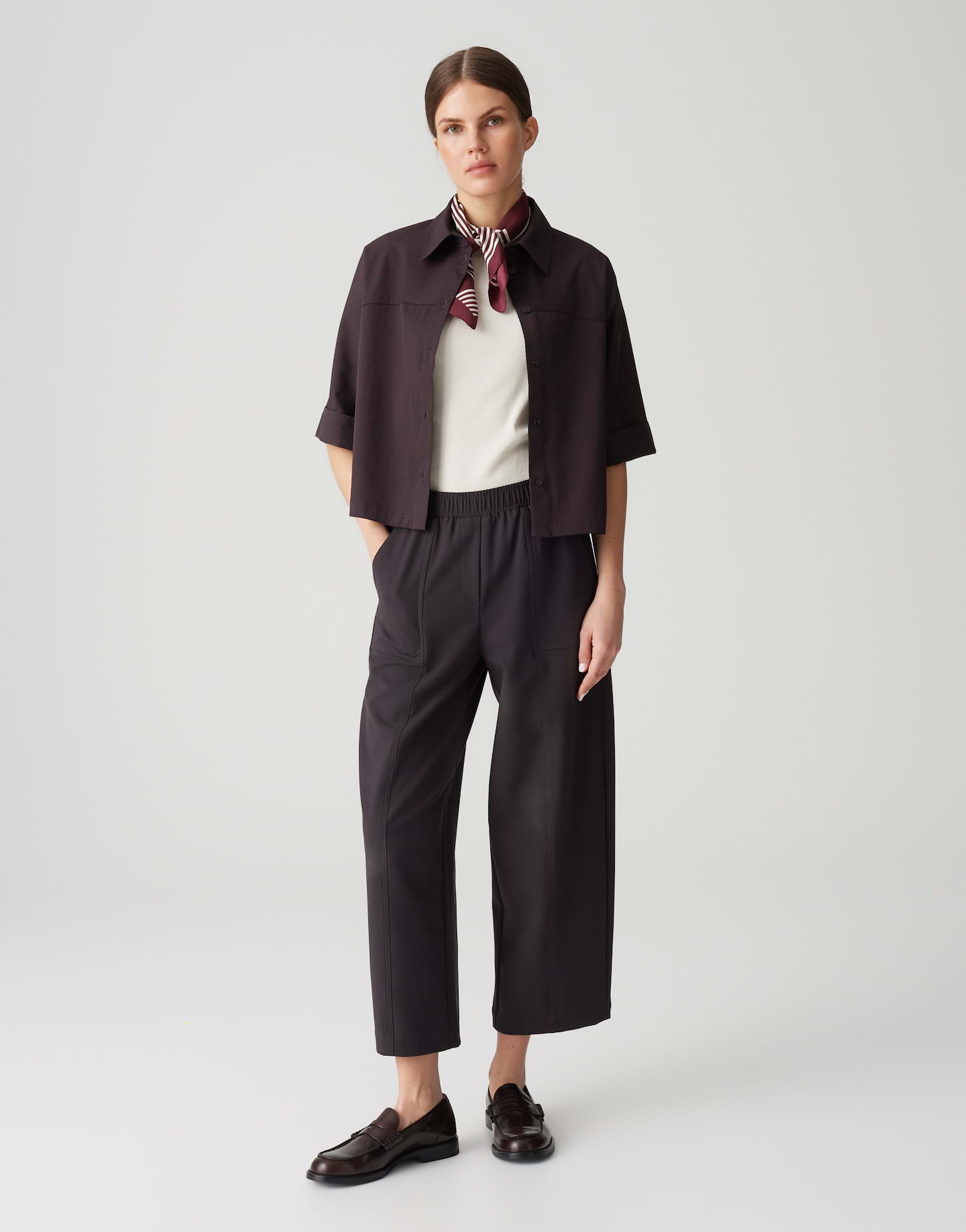 OPUS Damenhose Myha barrel city in trendiger Barrel-Form – midnight brown