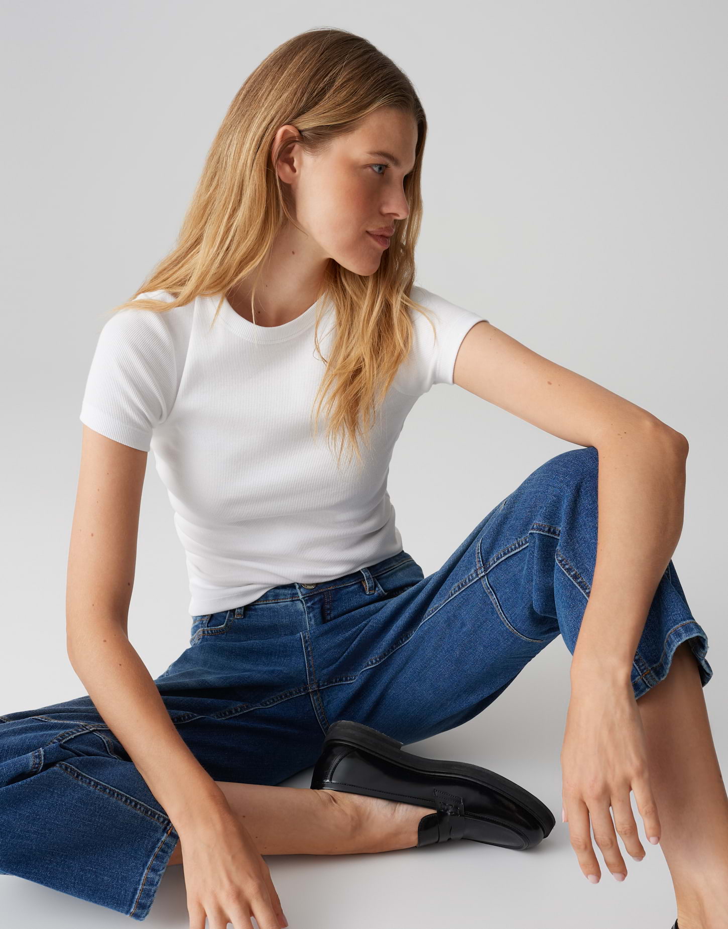 OPUS Damen Ripp-Shirt Samuna aus Baumwoll-Stretch in schwarz oder weiß