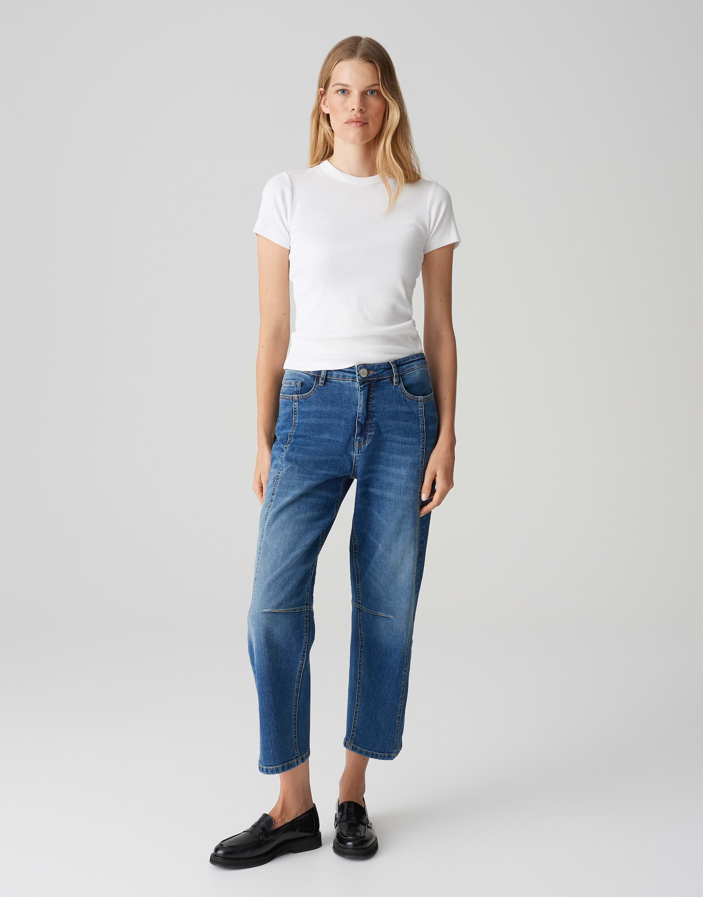 OPUS Damen Ripp-Shirt Samuna aus Baumwoll-Stretch in schwarz oder weiß