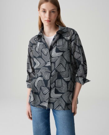 OPUS Damen Hemdbluse Fumina Move mit Print in coal blue aus Baumwolle
