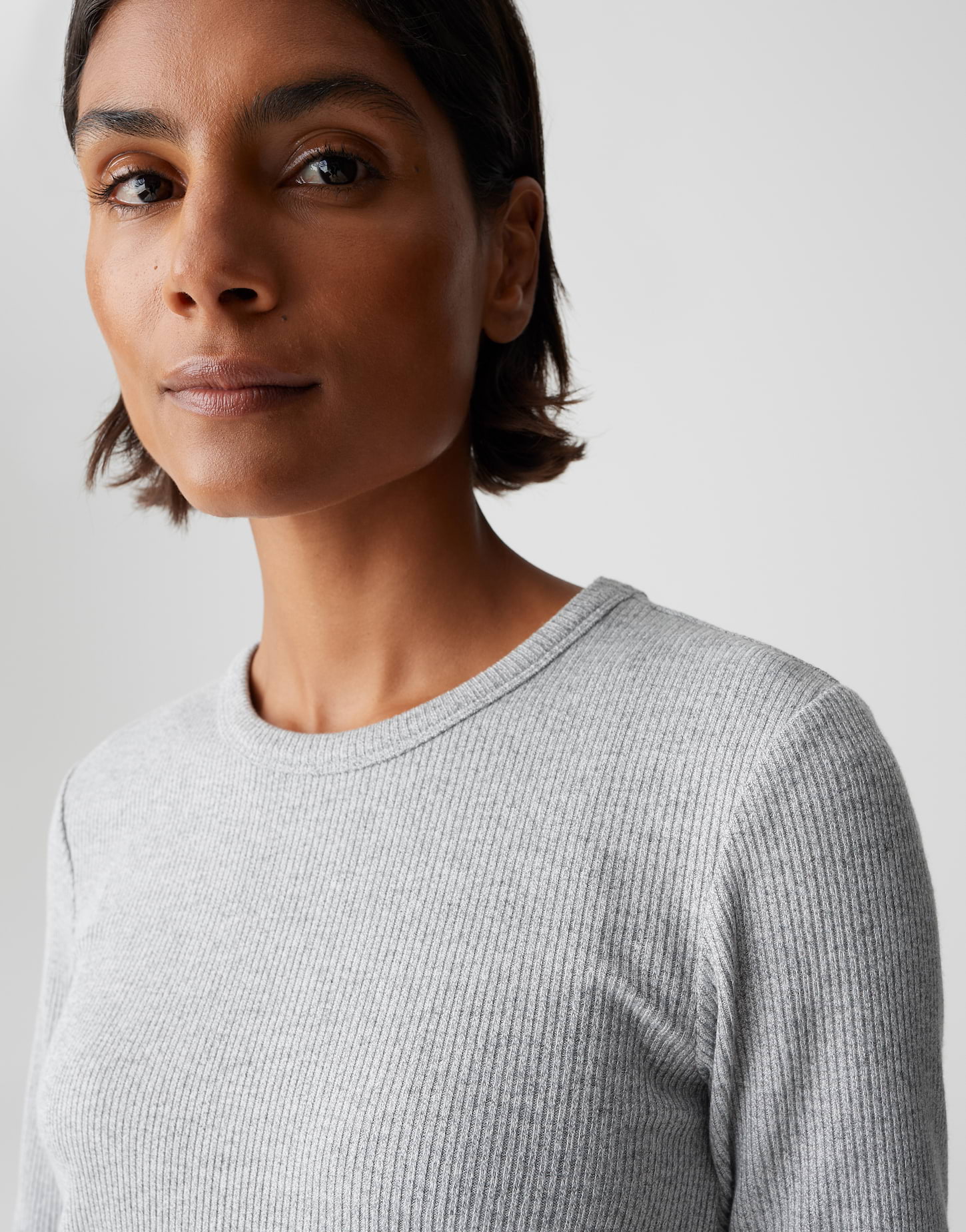 OPUS Damen Shirt Sulchen aus Ripp-Jersey in hazy fog melange grey