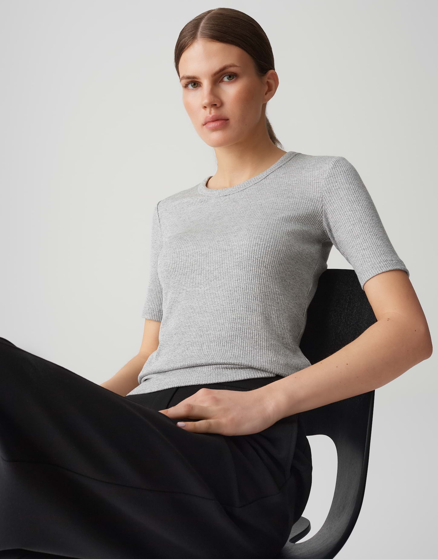 OPUS Damen Shirt Sulchen aus Ripp-Jersey in hazy fog melange grey