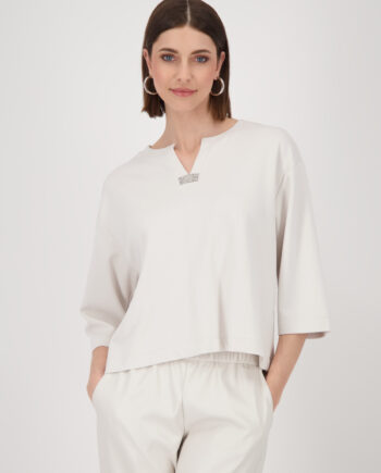 MONARI Damen Sweatshirt mit Strass & ¾-Ärmel – Schwarz und offwhite