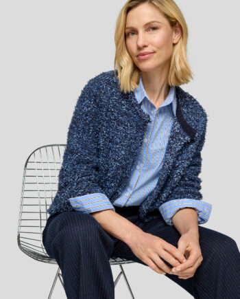 RABE Damen Strickjacke Blau mit Bouclé-Melange-Optik, offen zu tragen