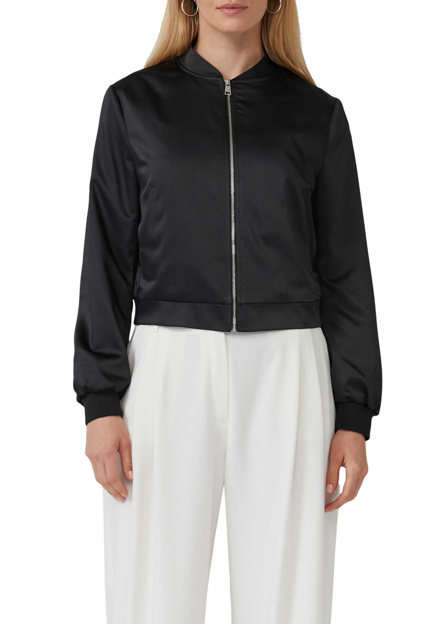 S.OLIVER Black Label Damen Satin-Blouson in Schwarz – eleganter Blazer-Ersatz