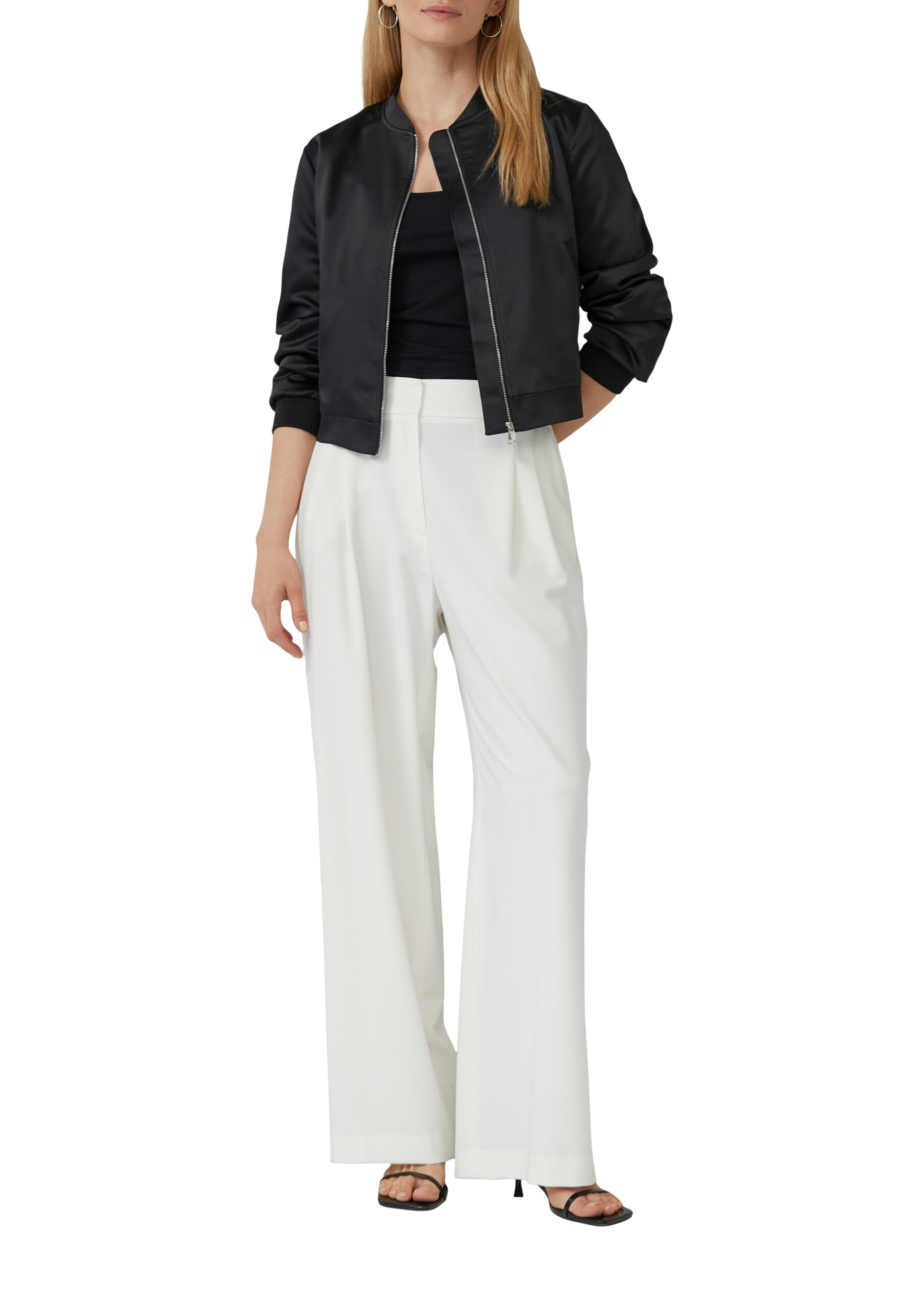 S.OLIVER Black Label Damen Satin-Blouson in Schwarz – eleganter Blazer-Ersatz