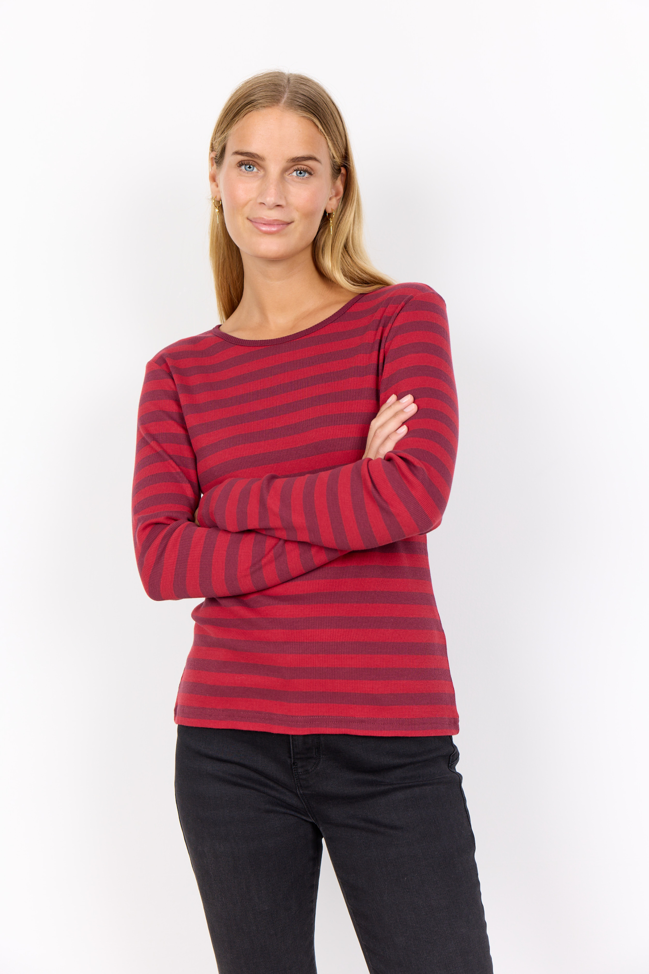 SOYACONCEPT Damen Longsleeve SC-IRDI 1 mit Streifen in Dunkelrot