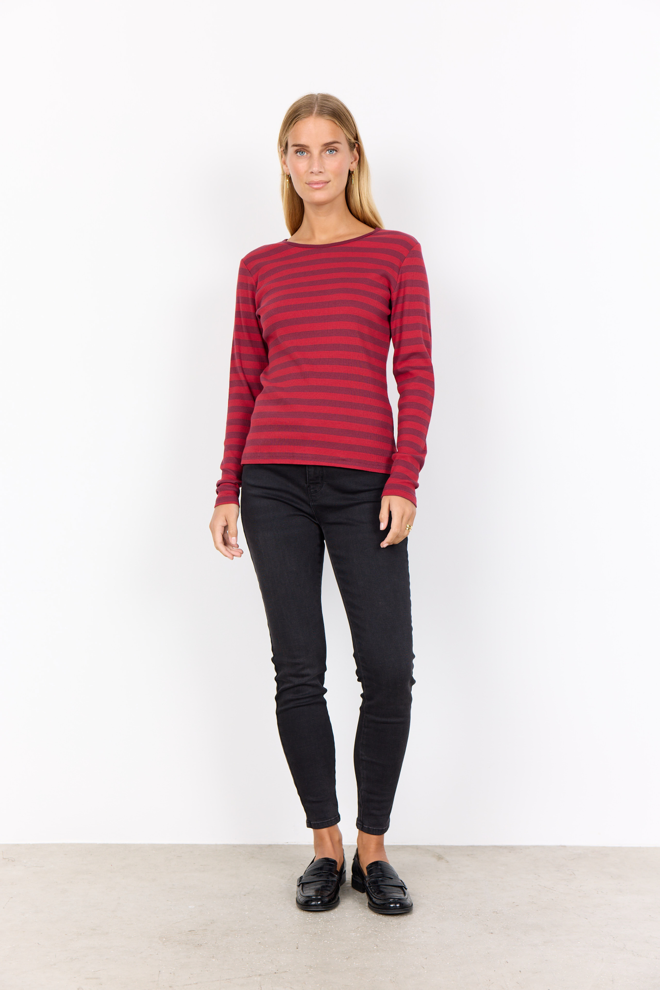 SOYACONCEPT Damen Longsleeve SC-IRDI 1 mit Streifen in Dunkelrot