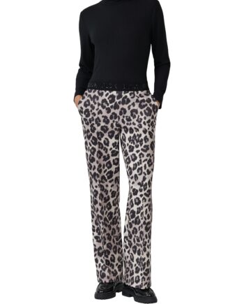 S.OLIVER Black Label Damen Wide-Leg Hose mit schwarz-braunem Leo-Print