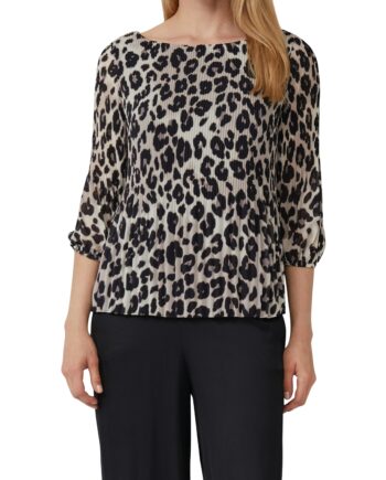 S.OLIVER Black Label Damen Plissée-Bluse Leo-Print oder schwarz-weiß
