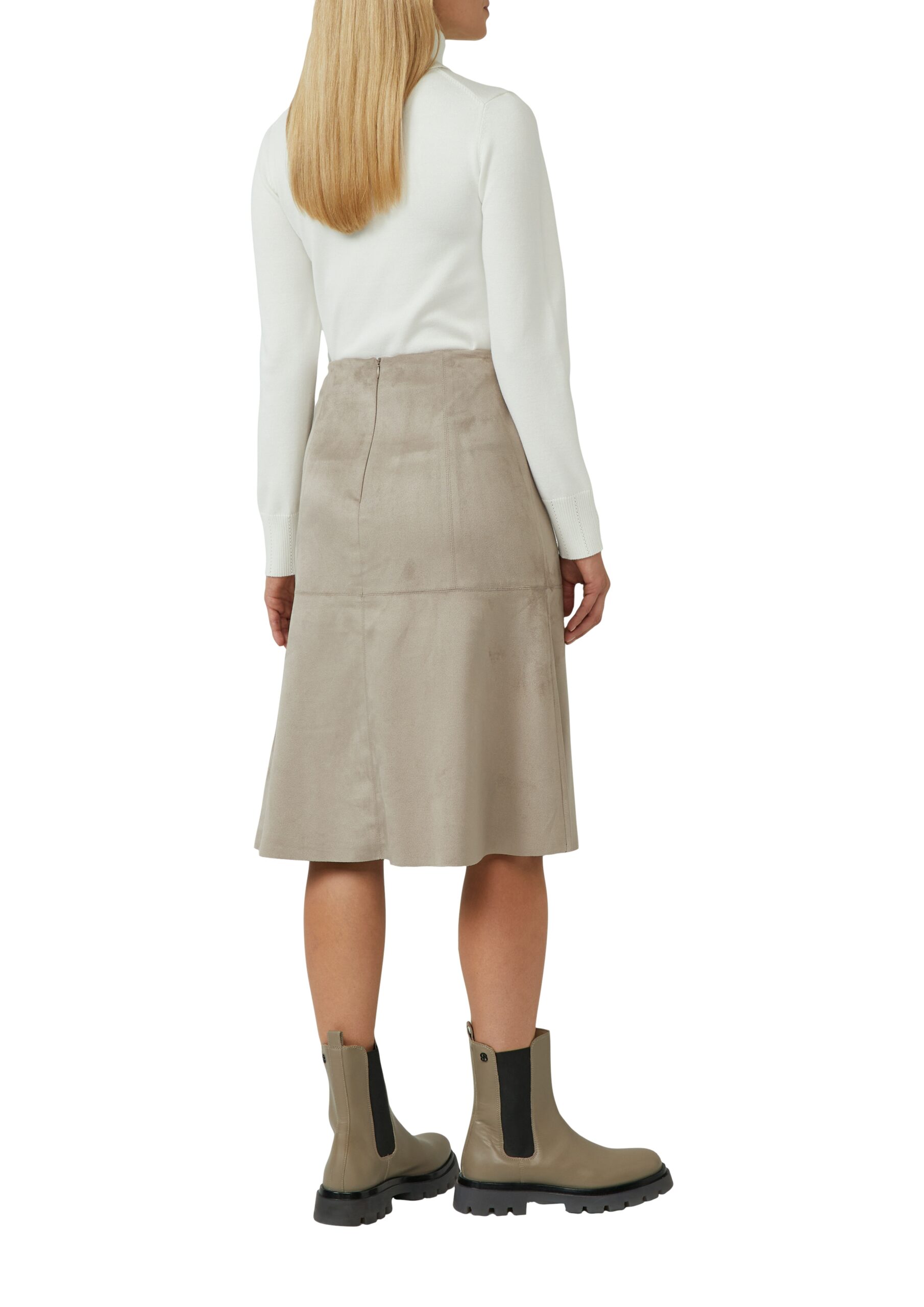 S.OLIVER Black Label Damen A-Linien-Rock in Veloursleder-Optik Beige