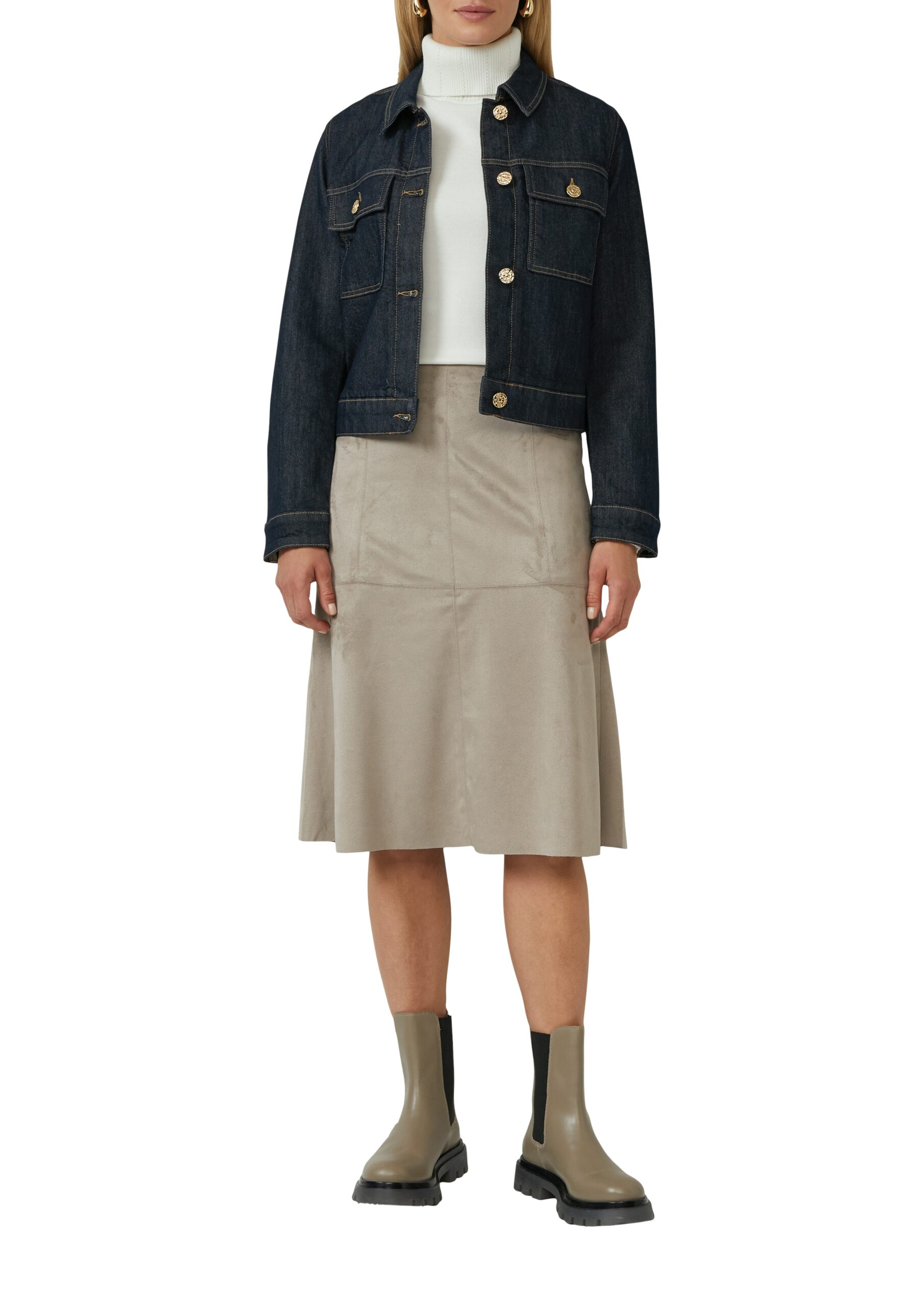 S.OLIVER Black Label Damen A-Linien-Rock in Veloursleder-Optik Beige