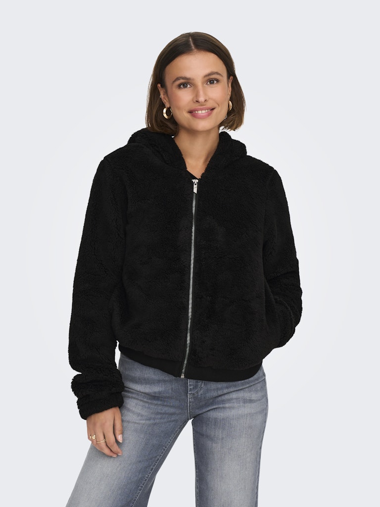ONLY Teddyfell-Jacke Newanna Contact Sherpa mit Kapuze in Schwarz, grün oder Beige