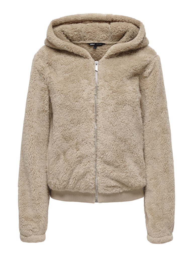 ONLY Teddyfell-Jacke Newanna Contact Sherpa mit Kapuze in Schwarz, grün oder Beige