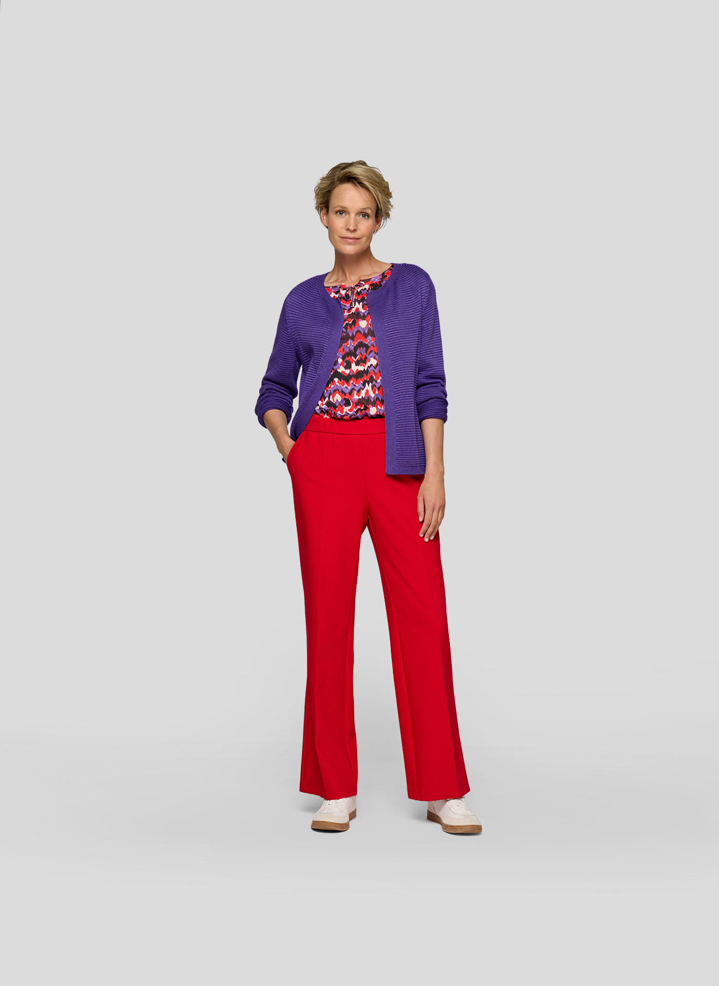 RABE Damen Shirt Blau-Rot mit Alloverprint und Schnürung am Ausschnitt