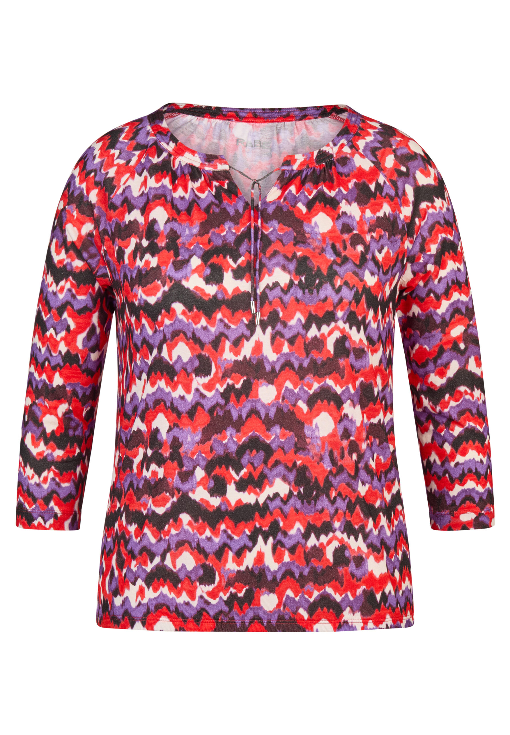 RABE Damen Shirt Blau-Rot mit Alloverprint und Schnürung am Ausschnitt