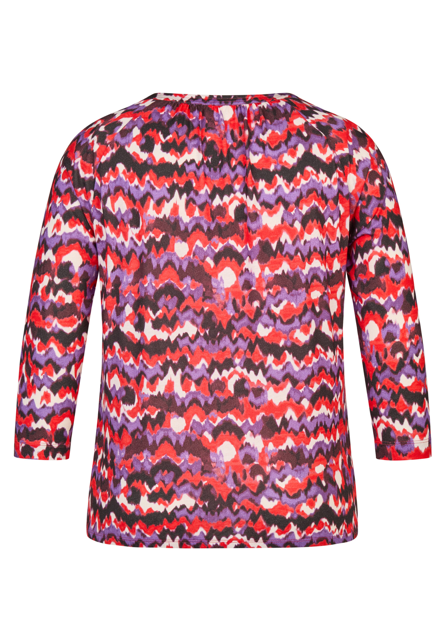 RABE Damen Shirt Blau-Rot mit Alloverprint und Schnürung am Ausschnitt