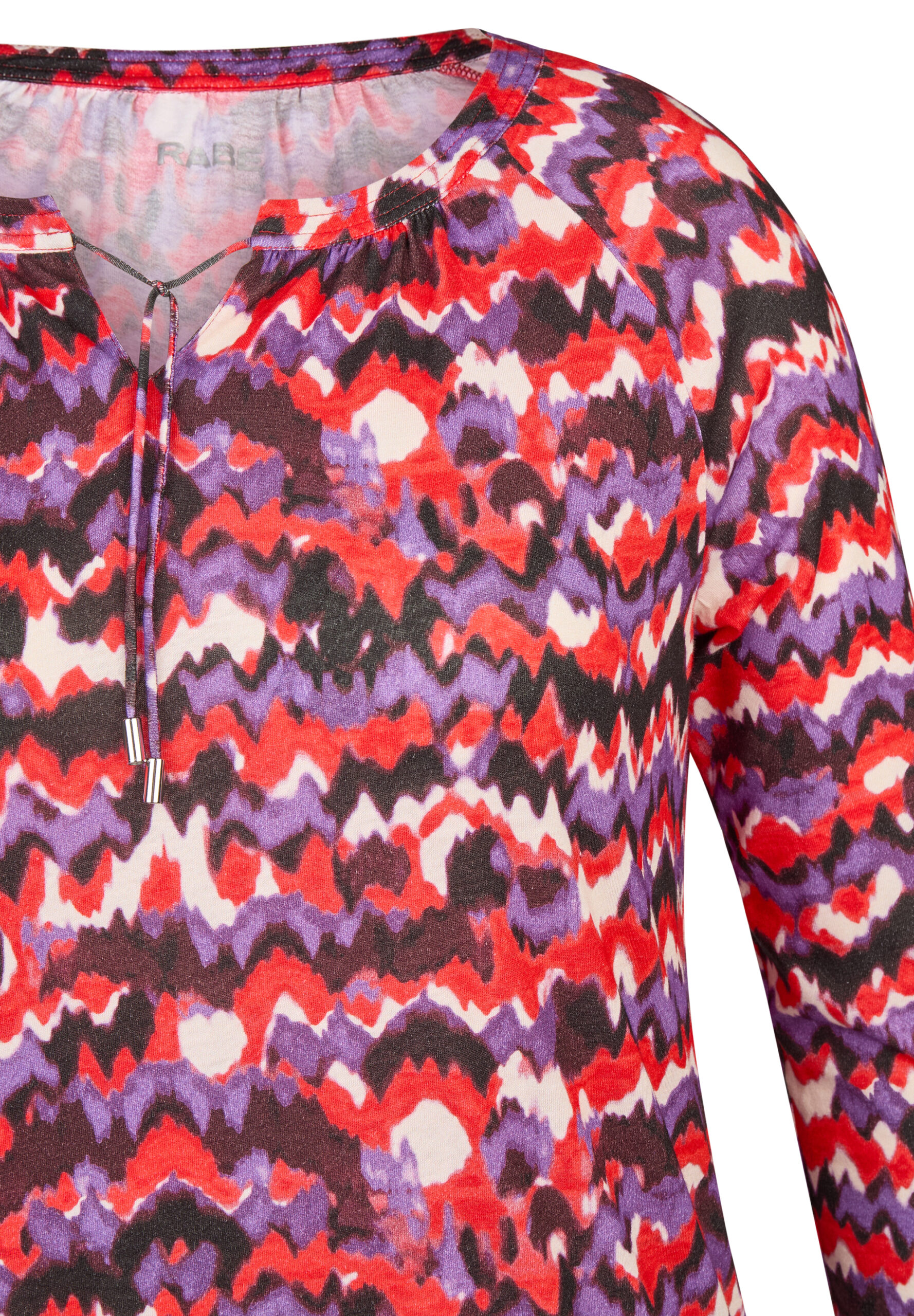 RABE Damen Shirt Blau-Rot mit Alloverprint und Schnürung am Ausschnitt