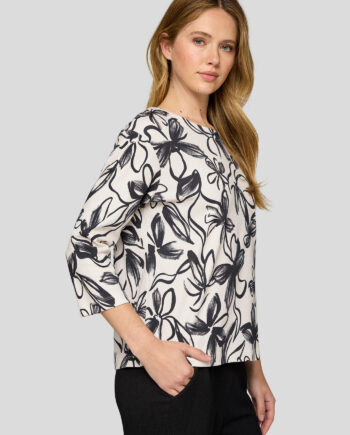 RABE Damen Shirt Schwarz-Weiß mit floralem Alloverprint aus Baumwolle