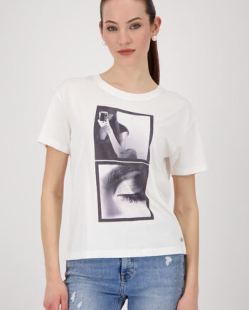 MONARI Damen T-Shirt Offwhite mit Fotoprint aus Baumwoll-Modal-Mix