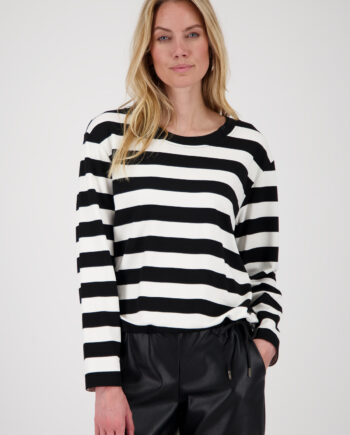MONARI Damen Sweatshirt offwhite-schwarz gestreift mit Strassdetails