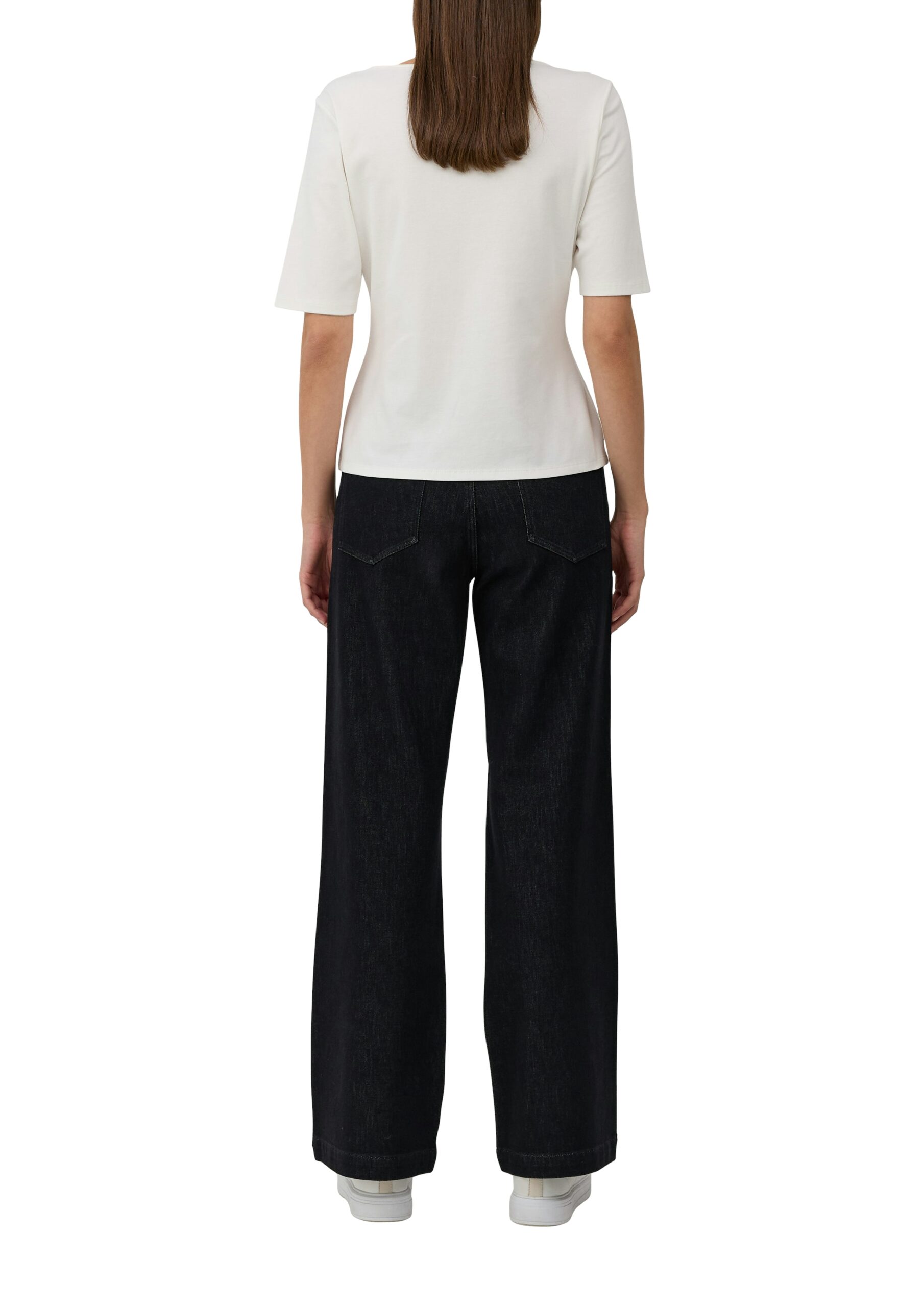 S.OLIVER Black Label Damen T-Shirt offwhite mit Leo-Print Rundhals reine Baumwolle