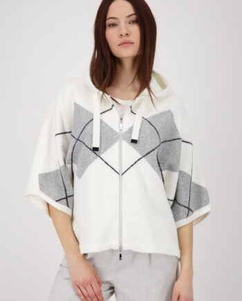 MONARI Damen Strickjacke offwhite mit Karo-Muster und Kapuze