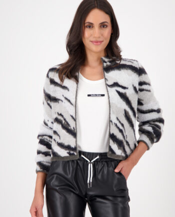 MONARI Damen Strickjacke ash grey mit Tigermuster aus Baumwoll-Mix