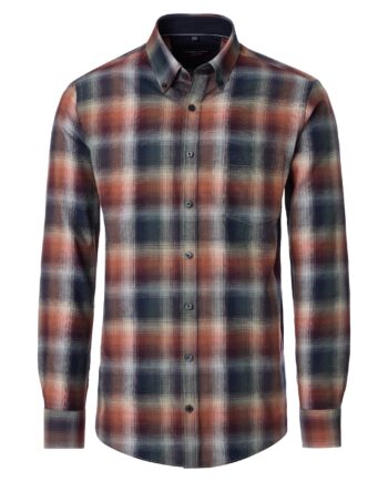 CASAMODA Herren Freizeithemd rot kariert Casual Fit mit Button-Down-Kragen