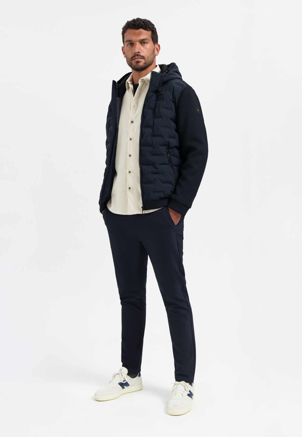 NO EXCESS Herren Materialmix-Jacke dunkelblau oder beige mit Kapuze