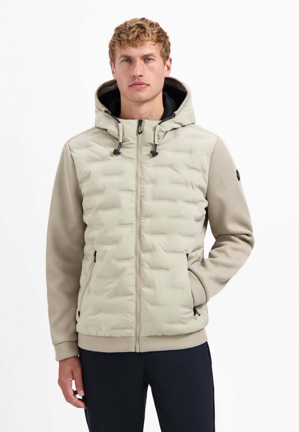 NO EXCESS Herren Materialmix-Jacke dunkelblau oder beige mit Kapuze