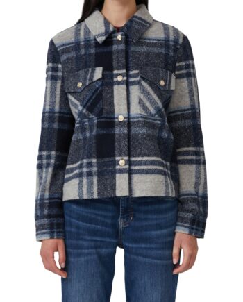 S. OLIVER Damen Wolljacke kariert Overshirt blaues Karo Übergangsjacke