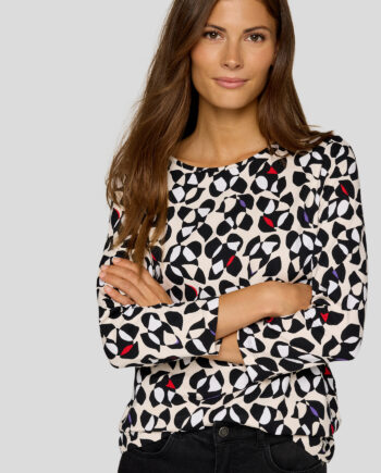 RABE Damen Shirt schwarz-weiß mit Allover-Blätterprint und 3/4-Arm