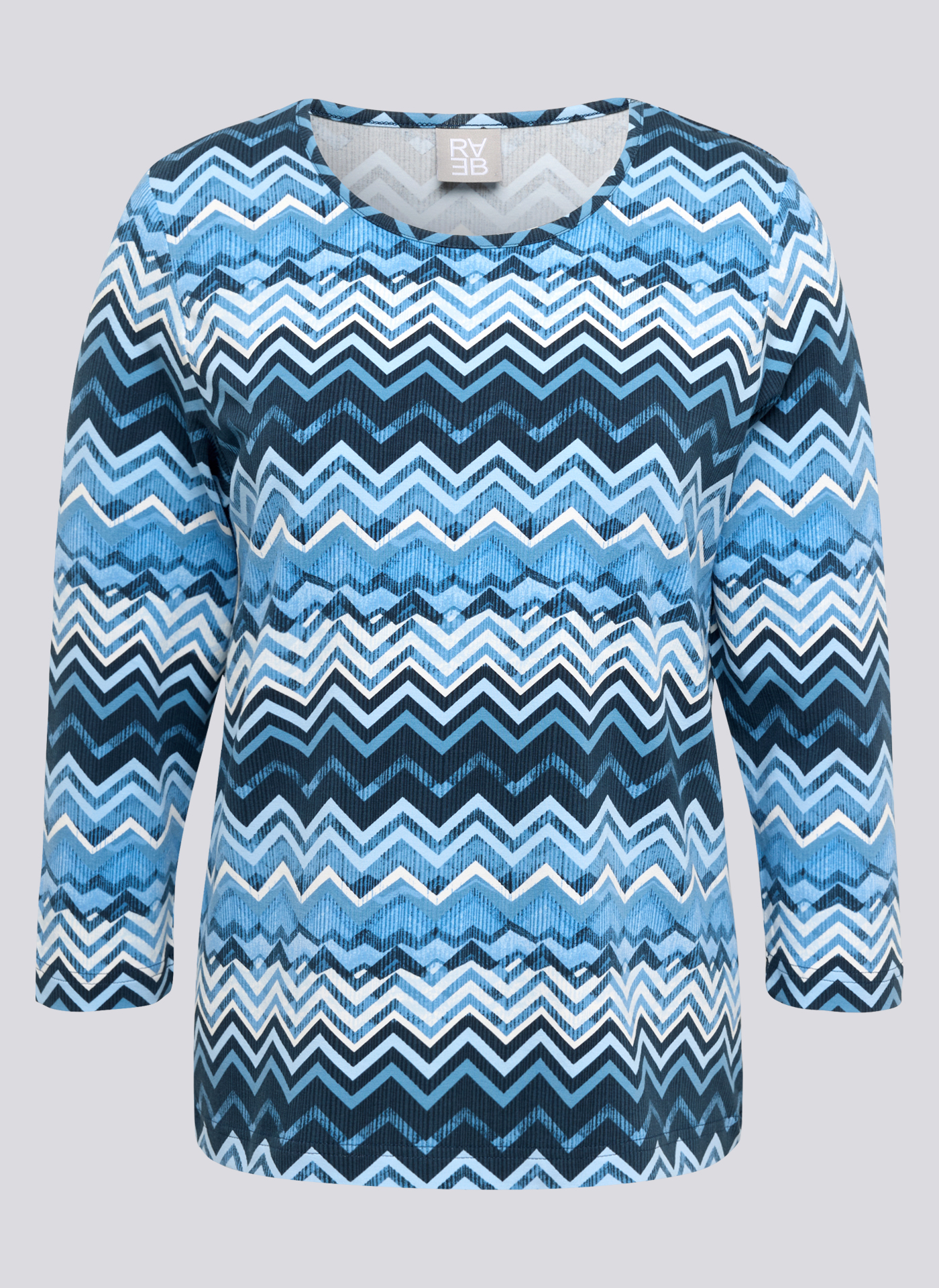RABE Damen Shirt blau-türkis mit Zickzack-Alloverprint und langen Ärmeln