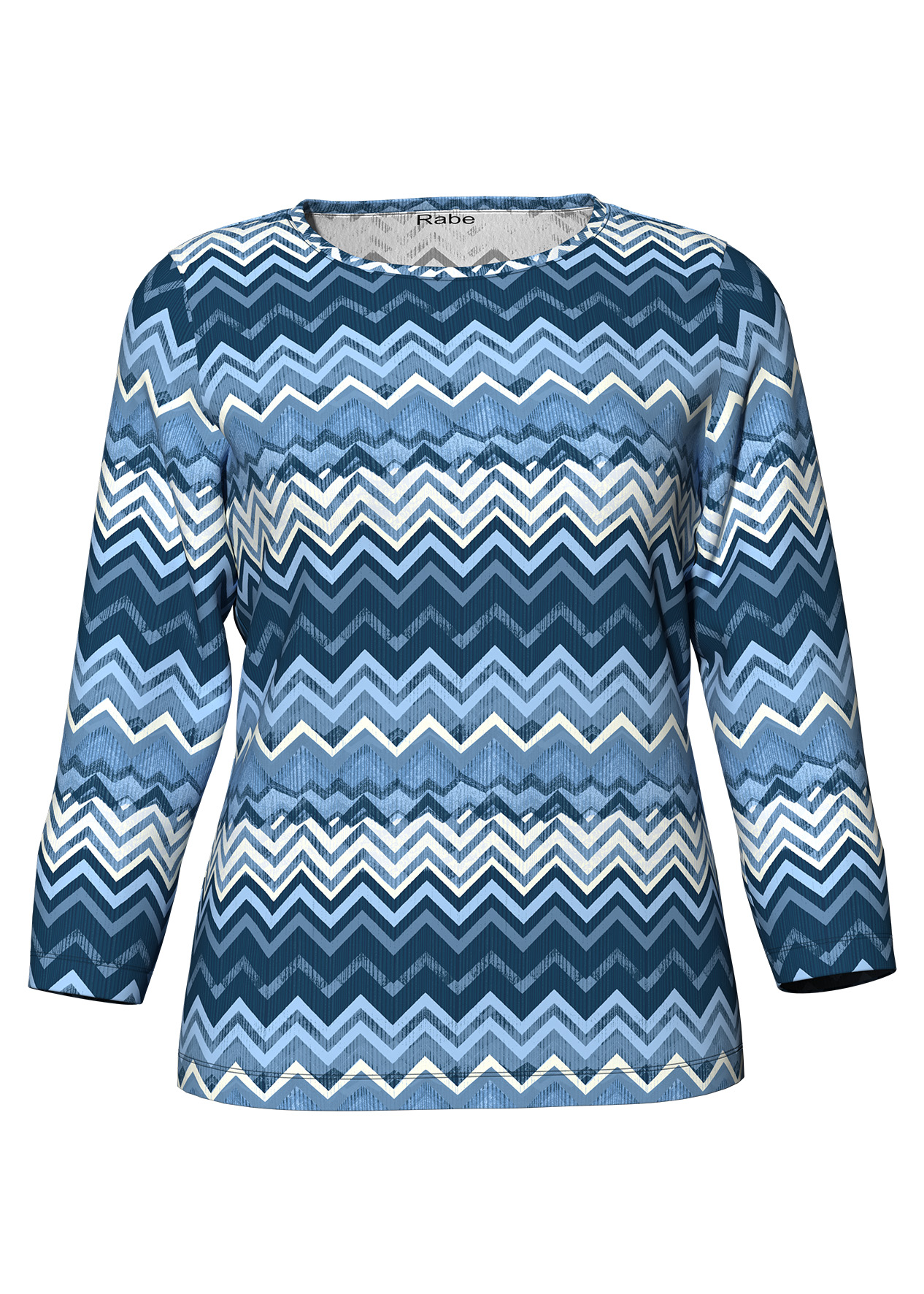 RABE Damen Shirt blau-türkis mit Zickzack-Alloverprint und langen Ärmeln