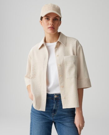OPUS Damen Cordbluse Faisa in Beige mit 3/4 Arm und Hemdblusenkragen
