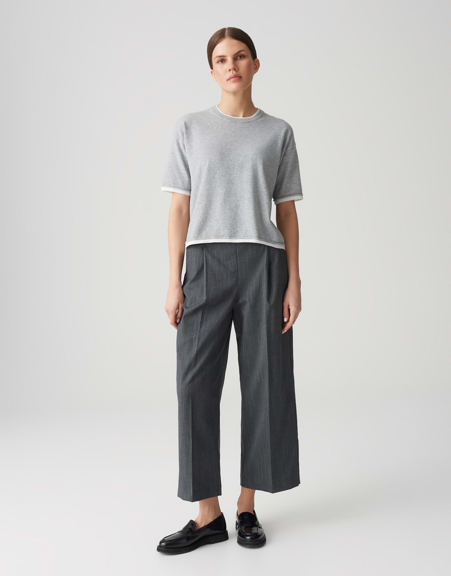 OPUS Damen Pullover Pinni aus Feinstrick mit kurzen Ärmeln in Grau