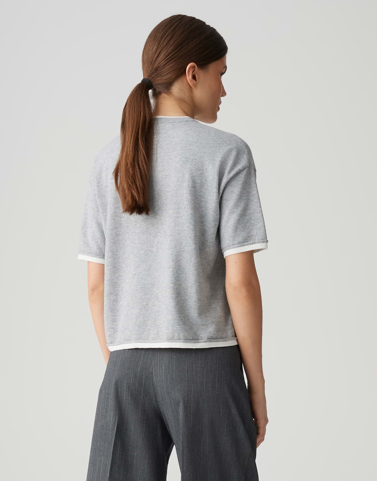 OPUS Damen Pullover Pinni aus Feinstrick mit kurzen Ärmeln in Grau