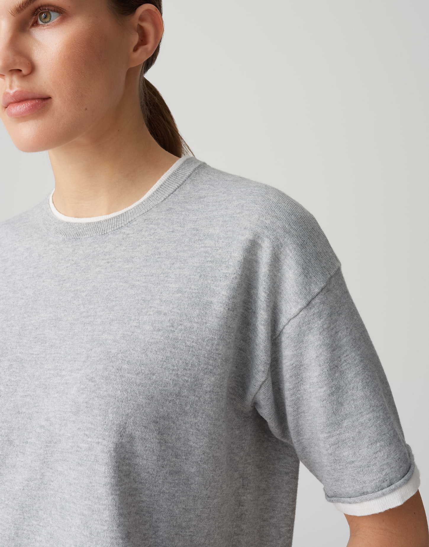 OPUS Damen Pullover Pinni aus Feinstrick mit kurzen Ärmeln in Grau