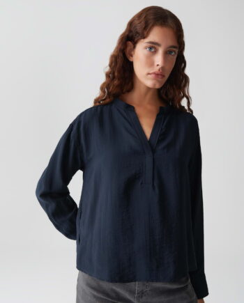 OPUS Damen Tunikabluse Femyn Loose dunkelblau mit V-Ausschnitt