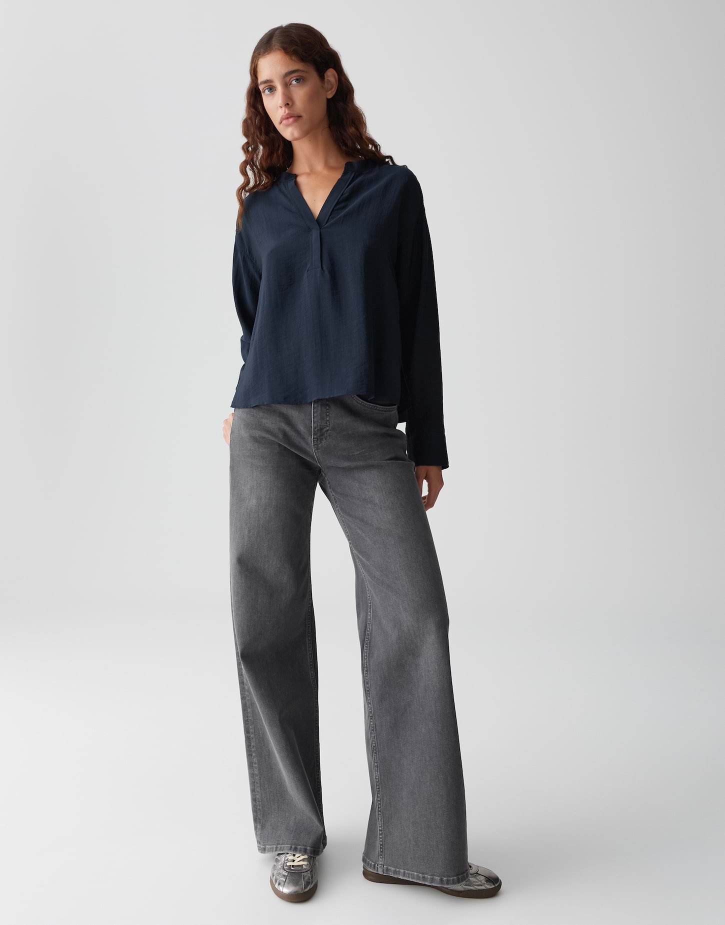 OPUS Damen Tunikabluse Femyn Loose dunkelblau mit V-Ausschnitt