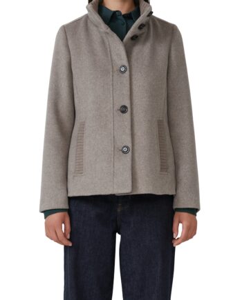 s.Oliver Damen Jacke aus Wollmix mit Stehkragen und Knopfleiste beige